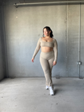 I AM "BEAUTIFUL" ACTIVE BOOTY SCRUNCH FLARE LEGGINGS- TAUPE