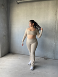 I AM "BEAUTIFUL" ACTIVE BOOTY SCRUNCH FLARE LEGGINGS- TAUPE